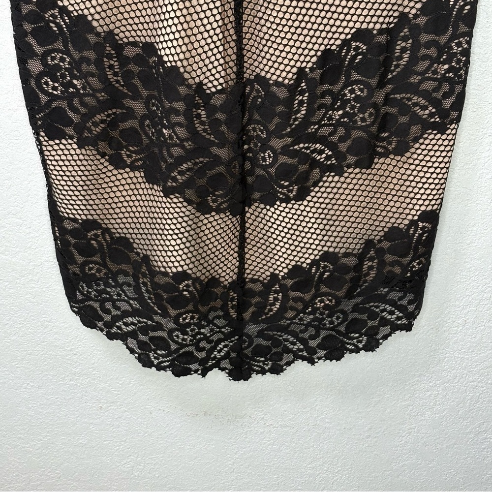 New Adelyn Rae Lace Bodycon Dress M Illusion Mesh Black&Nude Bandage Style Prom - Picture 9 of 12